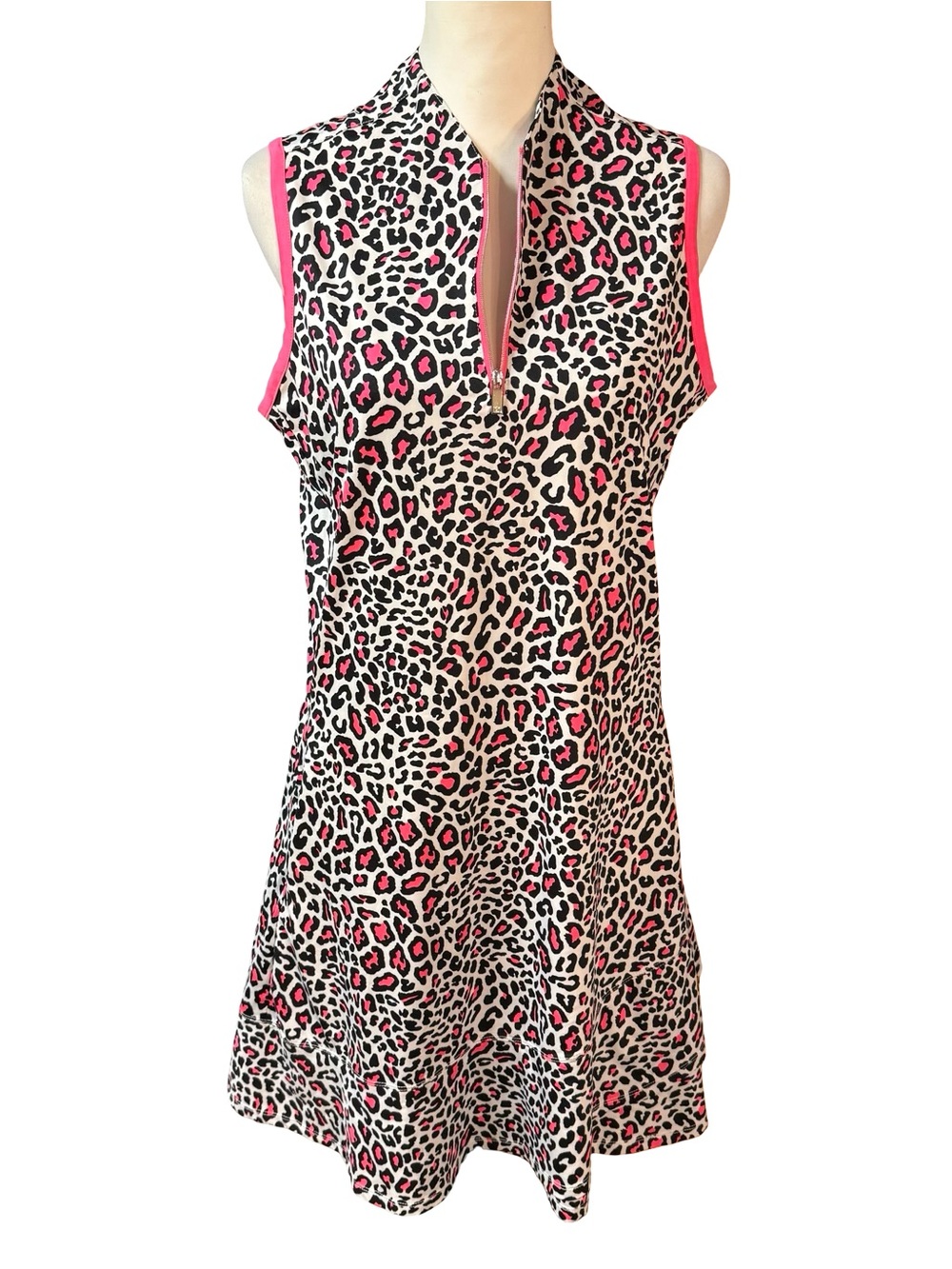 Tail Pink Leopard Print Sleeveless 1/4 Zip Golf Dress UPF Sun Protection Medium